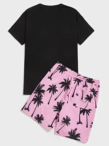 GORGLITTER Men's Two Piece Tracksuits Outfits Hawaiian Graphic Shirt and Shorts Set Light - 2