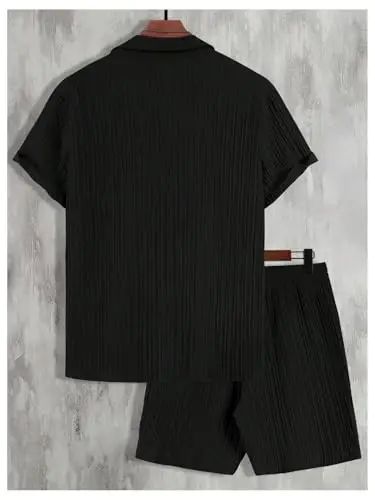 GORGLITTER Men's 2 Piece Outfits Short Sleeve Pocket Button Down Shirt and Drawstring Shorts Set - 7