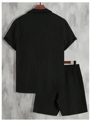 GORGLITTER Men's 2 Piece Outfits Short Sleeve Pocket Button Down Shirt and Drawstring Shorts Set - 2