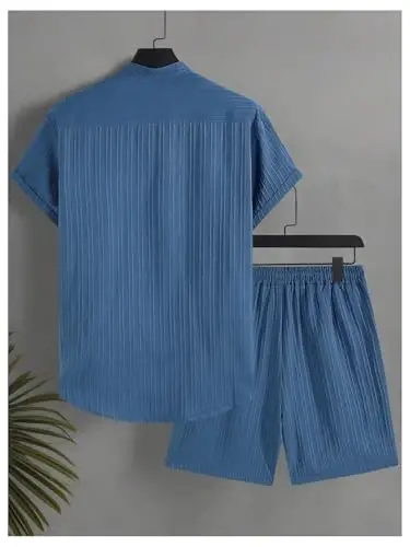 GORGLITTER Men's 2 Piece Outfits Short Sleeve Pocket Button Down Shirt and Drawstring Shorts Set - SHEIN (1)