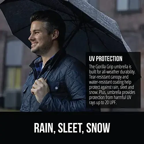 GORILLA GRIP Strong Windproof Stick Compact Umbrella for Rain, 2 PK, One-Click Automatic Open Close, Durable Quick Dry Waterproof Material, Lightweight, Portable, Travel Size Fits Backpack, Black - 3