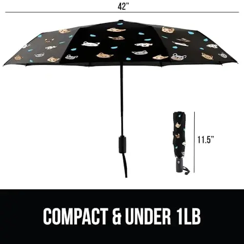GORILLA GRIP Strong Windproof Stick Compact Umbrella for Rain, One-Click Automatic Open and Close, Durable Quick Dry Waterproof Material, Lightweight and Portable, Travel Size Fits Backpack, Cats Dogs - 5