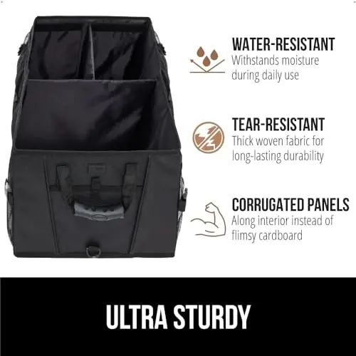 GORILLA GRIP Trunk Organizer for SUV and Cars, Large Capacity Collapsible Car Trunk Storage Organizer, Heavy Duty Car Accessories, Gifts for Mom and Dad, Slip & Water Resistant Multi Compartment Black - 5