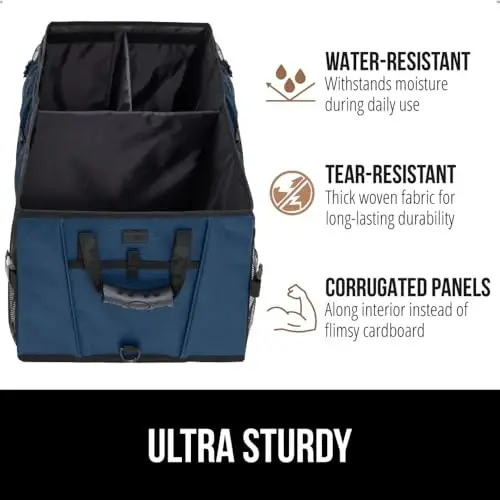 GORILLA GRIP Large Capacity Sturdy Trunk Storage Organizer, Slip and Water Resistant Collapsible Organization Container for Car Sedan or SUV, Multi Compartment Box Vehicle Accessories, Blue - 6