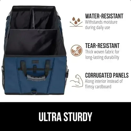 GORILLA GRIP Large Capacity Sturdy Trunk Storage Organizer, Slip and Water Resistant Collapsible Organization Container for Car Sedan or SUV, Multi Compartment Box Vehicle Accessories, Blue - 6