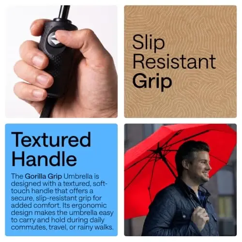 GORILLA GRIP Compact Travel Size Umbrella for Rain, Sleek Design Fits Backpack, Purse and Carry On, Lightweight Under 1lb, One Click Open and Close, Wind Resistant, Durable Waterproof Quick Dry, Red - 3