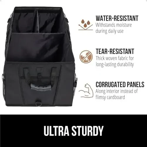 GORILLA GRIP Large Capacity Sturdy Trunk Storage Organizer, Slip and Water Resistant Collapsible Organization Container for Car Sedan or SUV, Multi Compartment Box Vehicle Accessories, 2 Pack, Black - 6