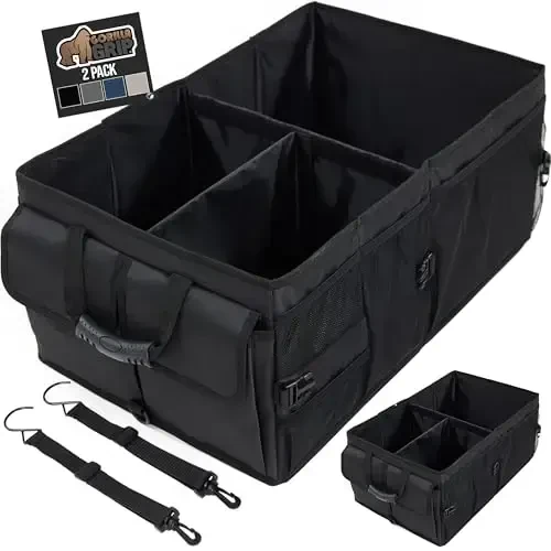 GORILLA GRIP Large Capacity Sturdy Trunk Storage Organizer, Slip and Water Resistant Collapsible Organization Container for Car Sedan or SUV, Multi Compartment Box Vehicle Accessories, 2 Pack, Black - MODAZONE