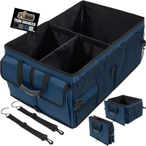 GORILLA GRIP Large Capacity Sturdy Trunk Storage Organizer, Slip and Water Resistant Collapsible Organization Container for Car Sedan or SUV, Multi Compartment Box Vehicle Accessories, Blue - MODAZONE