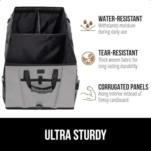 GORILLA GRIP Large Capacity Sturdy Trunk Storage Organizer, Slip and Water Resistant Collapsible Organization Container for Car Sedan or SUV, Multi Compartment Box Vehicle Accessories, Gray - 6