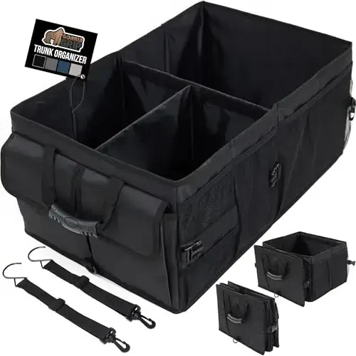 Gorilla Grip Large Capacity Sturdy Trunk Storage Organizer, Slip and Water Resistant Collapsible Organization Container for Car Sedan or SUV, Multi Compartment Container Box Vehicle Accessories, Black - MODAZONE