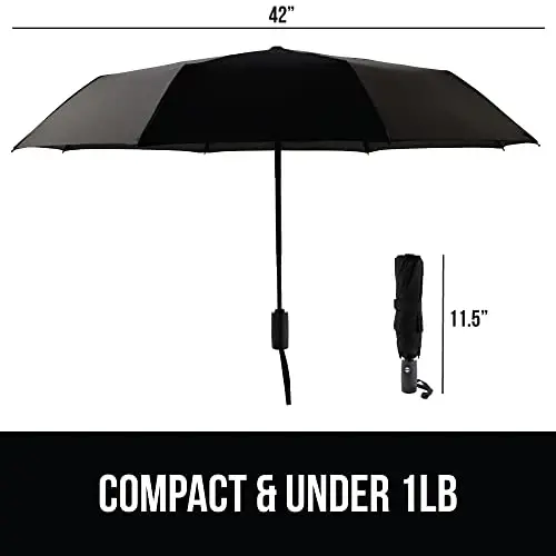 GORILLA GRIP Strong Windproof Stick Compact Umbrella for Rain, 2 PK, One-Click Automatic Open Close, Durable Quick Dry Waterproof Material, Lightweight, Portable, Travel Size Fits Backpack, Black - 5