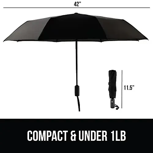 GORILLA GRIP Strong Windproof Stick Compact Umbrella for Rain, 2 PK, One-Click Automatic Open Close, Durable Quick Dry Waterproof Material, Lightweight, Travel Size Fits Backpack, Black Hunter Green - 5