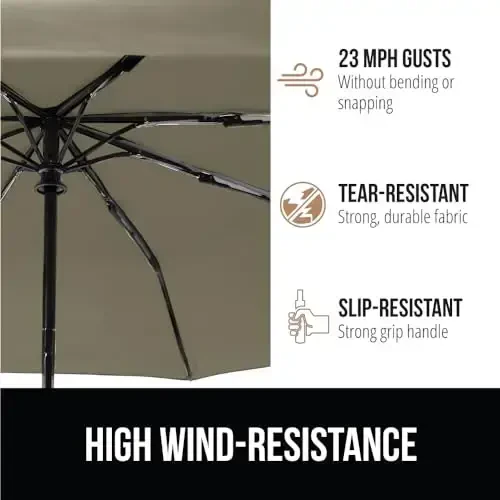 GORILLA GRIP Strong Windproof Stick Compact Umbrella for Rain, One-Click Automatic Open and Close, Durable Quick Dry Waterproof Material, Lightweight and Portable, Travel Size Fits Backpack, Beige - 4