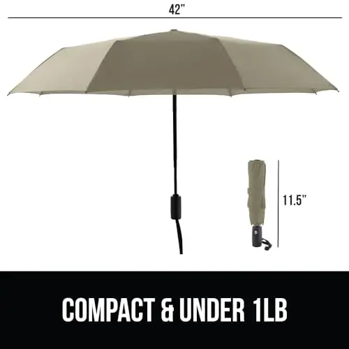 GORILLA GRIP Strong Windproof Stick Compact Umbrella for Rain, One-Click Automatic Open and Close, Durable Quick Dry Waterproof Material, Lightweight and Portable, Travel Size Fits Backpack, Beige - 5