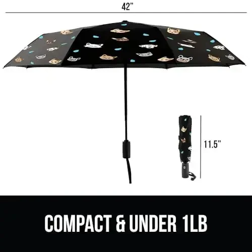 GORILLA GRIP Strong Windproof Stick Compact Umbrella for Rain, One-Click Automatic Open and Close, Durable Quick Dry Waterproof Material, Lightweight and Portable, Travel Size Fits Backpack, Cats Dogs - 5