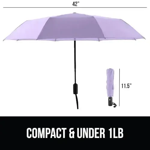 GORILLA GRIP Strong Windproof Stick Compact Umbrella for Rain, One-Click Automatic Open and Close, Durable Quick Dry Waterproof Material, Lightweight and Portable, Travel Size Fits Backpack, Purple - 5