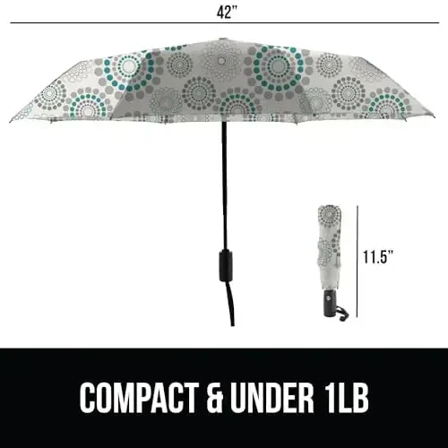 GORILLA GRIP Strong Windproof Stick Compact Umbrella for Rain, One-Click Automatic Open and Close, Durable Quick Dry Waterproof Material, Lightweight and Portable, Travel Size Fits Backpack, Spiral - 5
