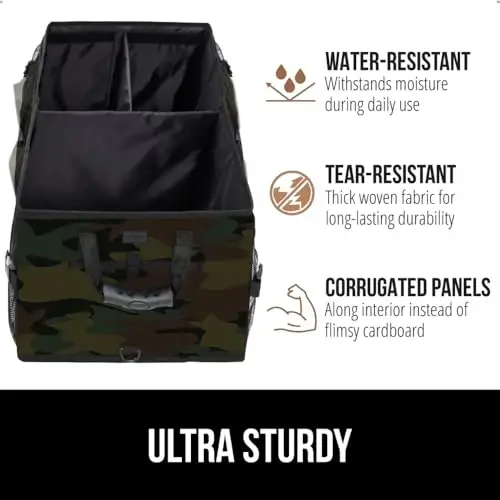GORILLA GRIP Trunk Organizer for SUV and Cars, Large Capacity Collapsible Car Trunk Storage Organizer, Heavy Duty Car Accessories, Gifts for Mom and Dad, Slip & Water Resistant Multi Compartment, Camo - 6
