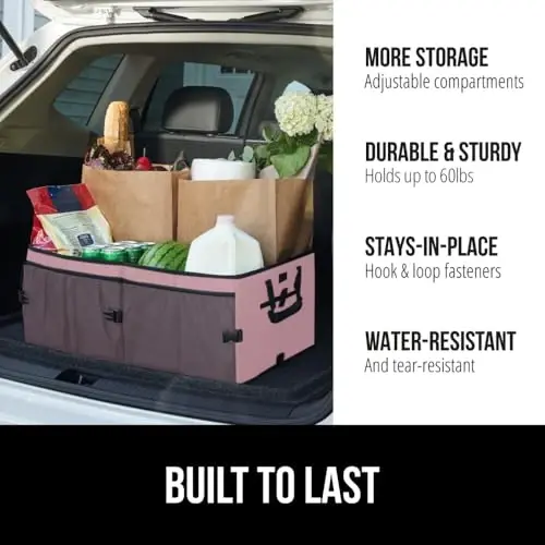 GORILLA GRIP Trunk Organizer for SUV and Cars, Large Capacity Collapsible Car Trunk Storage Organizer, Heavy Duty Car Accessories, Gifts for Mom and Dad, Slip & Water Resistant Multi Compartment, Pink - GORILLA GRIP (1)