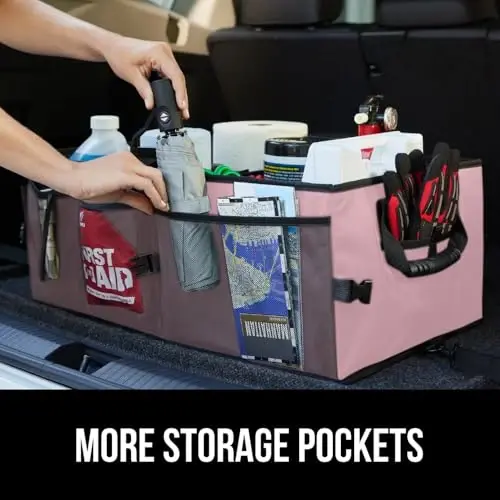 GORILLA GRIP Trunk Organizer for SUV and Cars, Large Capacity Collapsible Car Trunk Storage Organizer, Heavy Duty Car Accessories, Gifts for Mom and Dad, Slip & Water Resistant Multi Compartment, Pink - 4