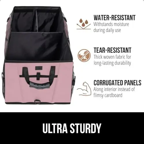GORILLA GRIP Trunk Organizer for SUV and Cars, Large Capacity Collapsible Car Trunk Storage Organizer, Heavy Duty Car Accessories, Gifts for Mom and Dad, Slip & Water Resistant Multi Compartment, Pink - 6