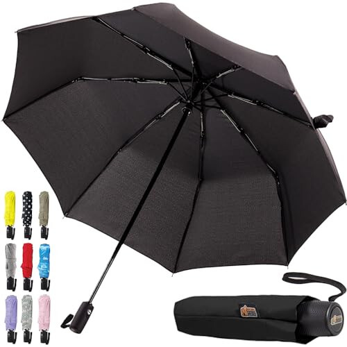 Gorilla Grip Windproof Compact Stick Umbrella for Rain, One-Click Automatic Open and Close, Strong Reinforced Fiberglass Ribs, Easily Collapsible, Lightweight Portable Umbrellas for Travel - 1