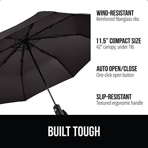 Gorilla Grip Windproof Compact Stick Umbrella for Rain, One-Click Automatic Open and Close, Strong Reinforced Fiberglass Ribs, Easily Collapsible, Lightweight Portable Umbrellas for Travel - 2