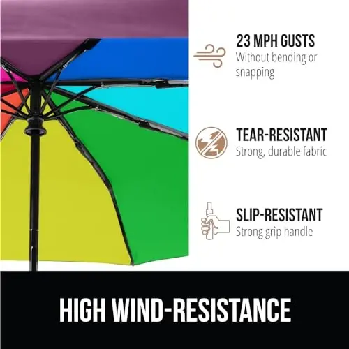 GORILLA GRIP Strong Windproof Stick Compact Umbrella for Rain, One-Click Automatic Open and Close, Durable Quick Dry Waterproof Material, Lightweight and Portable, Travel Size Fits Backpack, Rainbow - 4
