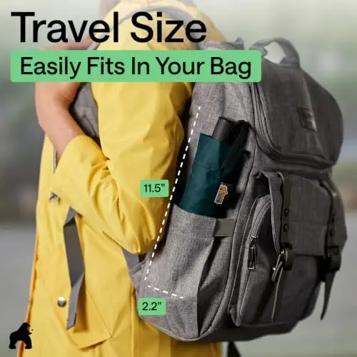 GORILLA GRIP Strong Windproof Stick Compact Umbrella for Rain, One-Click Automatic Open and Close, Durable Quick Dry Waterproof Material, Lightweight, Portable, Travel Size Fits Backpack, Hunter Green - 4