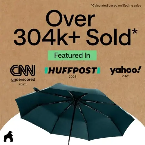 GORILLA GRIP Strong Windproof Stick Compact Umbrella for Rain, One-Click Automatic Open and Close, Durable Quick Dry Waterproof Material, Lightweight, Portable, Travel Size Fits Backpack, Hunter Green - 5