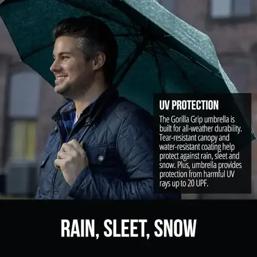 GORILLA GRIP Strong Windproof Stick Compact Umbrella for Rain, One-Click Automatic Open and Close, Durable Quick Dry Waterproof Material, Lightweight, Portable, Travel Size Fits Backpack, Hunter Green - 3