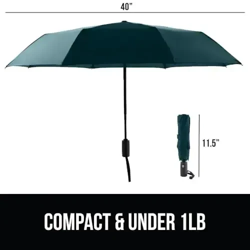 GORILLA GRIP Strong Windproof Stick Compact Umbrella for Rain, One-Click Automatic Open and Close, Durable Quick Dry Waterproof Material, Lightweight, Portable, Travel Size Fits Backpack, Hunter Green - 5