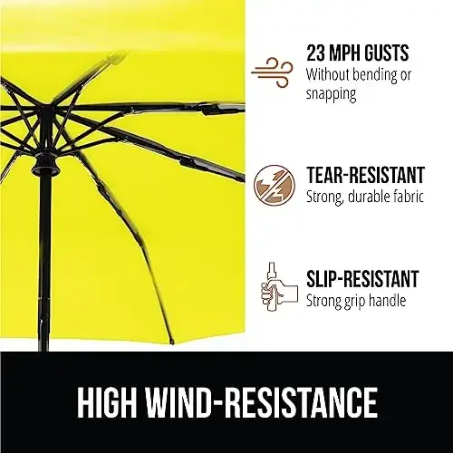 GORILLA GRIP Strong Windproof Stick Compact Umbrella for Rain, One-Click Automatic Open and Close, Durable Quick Dry Waterproof Material, Lightweight and Portable, Travel Size Fits Backpack, Yellow - 4