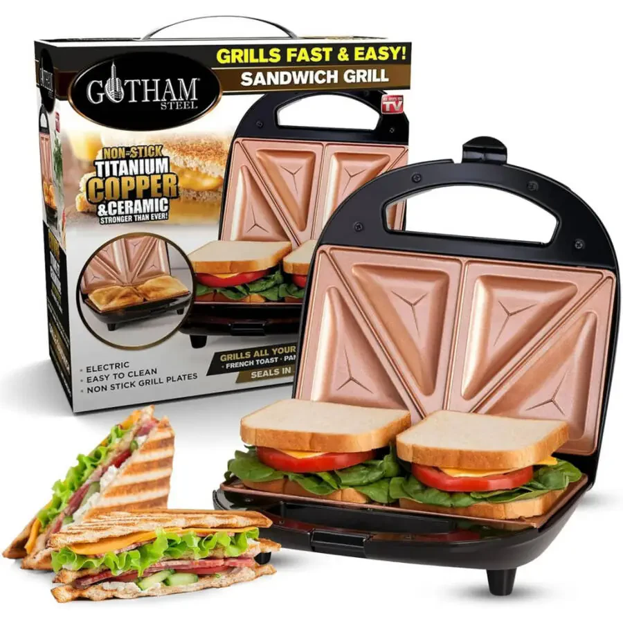Gotham Steel Electric Sandwich Maker 2 Slice Panini Press Dual Indoor Grilled Cheese French Toast Waffle Nonstick Ceramic - 1