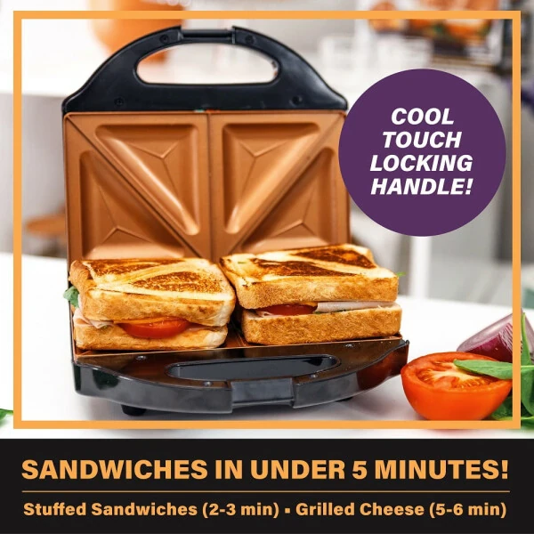 Gotham Steel Electric Sandwich Maker 2 Slice Panini Press Dual Indoor Grilled Cheese French Toast Waffle Nonstick Ceramic - 4
