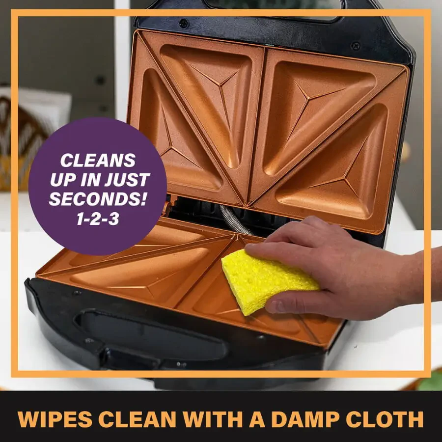 Gotham Steel Electric Sandwich Maker 2 Slice Panini Press Dual Indoor Grilled Cheese French Toast Waffle Nonstick Ceramic - 6