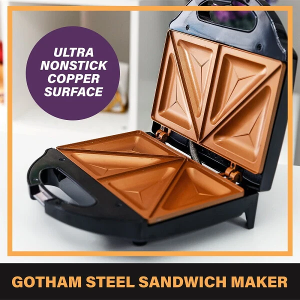 Gotham Steel Elektr sendvich tayyorlagich 2 bo'lakli Panini pressi Ikki tomonlama ichki Qovurilgan pishloq Fransuz tosti Vafl Yopishmaydigan keramik - GOTHAM STEEL (1)