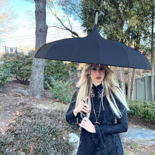 Gothic Black Pagoda Umbrella - Perfect For Rain Or Shine, Ideal For Vampires, Gothic Enthusiasts, And Lovers Of Unique Style - 4