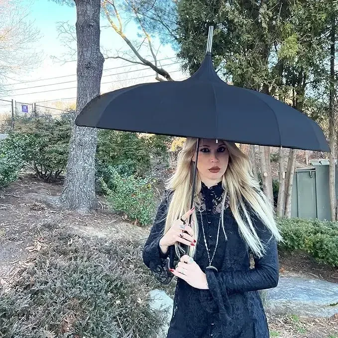 Gothic Black Pagoda Umbrella - Perfect For Rain Or Shine, Ideal For Vampires, Gothic Enthusiasts, And Lovers Of Unique Style - 4