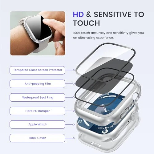 Goton 2-da-1 suv o'tkazmaydigan Maxfiylik korpusi Apple Watch uchun Ekran himoyachisi 40mm SE Seriyasi 6 5 4, Oldingi Anti Shpion Temperlangan shisha Yuz qopqog'i Orqa Bamper iWatch Aksessuarlari 40 mm - 7