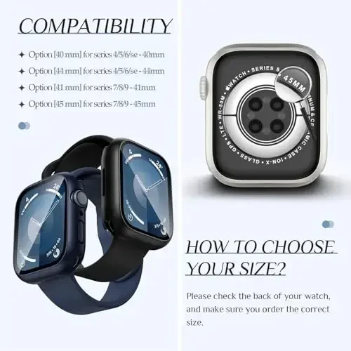 Goton 2 dona Apple Watch ekran himoyachisi 41 mm Series 9/8/7 uchun, suv o'tkazmaydigan PC bamperi закалённым oynasi bilan iWatch 41 mm uchun, 360° to'liq qoplama, zarbga chidamli, tirnalishga chidamli, oson o'rnatish - 2