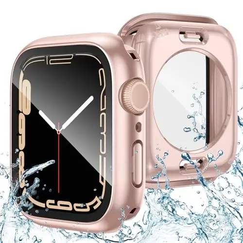 Goton 2 in 1 Apple Watch Series 9 8 7 ekran himoyachisi 41mm uchun suv o'tkazmaydigan g'ilof, 360 himoya oynali yuz qopqog'i qattiq kompyuter bamperi + iWatch aksessuarlari uchun orqa ramka 41 mm - GOTON
