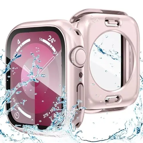Goton 2 in 1 Apple Watch Series 9 8 7 ekran himoyachisi 41mm uchun suv o'tkazmaydigan qutisi, 360 himoya oynali yuz qopqog'i qattiq kompyuter bamperi + iWatch aksessuarlari uchun orqa ramka 41 mm - 1