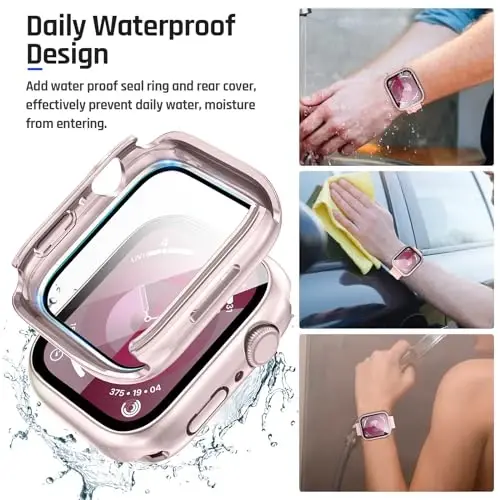 Goton 2 in 1 Apple Watch Series 9 8 7 ekran himoyachisi 41mm uchun suv o'tkazmaydigan qutisi, 360 himoya oynali yuz qopqog'i qattiq kompyuter bamperi + iWatch aksessuarlari uchun orqa ramka 41 mm - 3