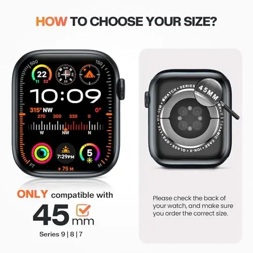 Goton 2 in 1 Apple Watch Series 9 8 7 uchun suv o'tkazmaydigan g'ilof, 45 mm ekran himoyachisi, 360 himoya oynali yuz qopqog'i qattiq kompyuter bamperi + iWatch aksessuarlari uchun orqa ramka 45 mm - GOTON (1)