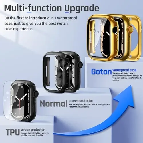 Goton 2 in 1 Apple Watch Series 9 8 7 uchun suv o'tkazmaydigan g'ilof Ekran himoyachisi 45mm, 360 himoya oynali yuz qopqog'i Qattiq kompyuter bamperi + iWatch aksessuarlari uchun orqa ramka 45 mm - 3
