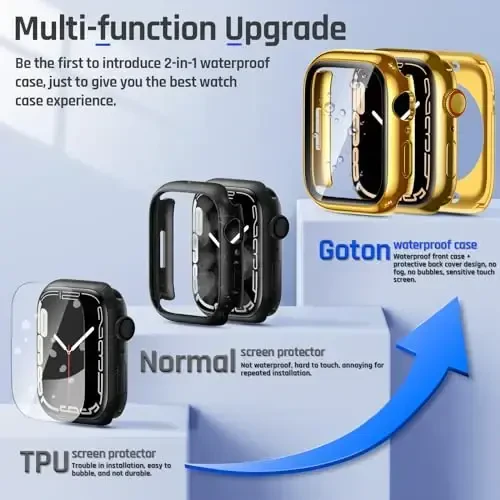 Goton 2 in 1 Apple Watch Series 9 8 7 uchun suv o'tkazmaydigan g'ilof Ekran himoyachisi 45mm, 360 himoya oynali yuz qopqog'i Qattiq kompyuter bamperi + iWatch aksessuarlari uchun orqa ramka 45 mm - 3
