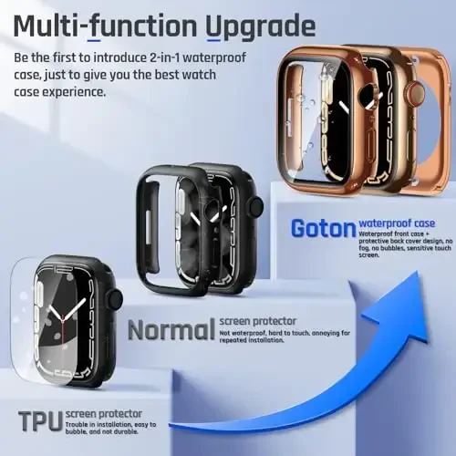 Goton 2 in 1 Apple Watch uchun suv o'tkazmaydigan g'ilof ekran himoyachisi Series 6/5/4, SE 3/2/1 44mm, 360 Himoya Shisha Yuz Qopqog'i Qattiq PC Bamper + iWatch Aksessuarlari uchun Orqa Ramka 44 mm - GOTON (1)
