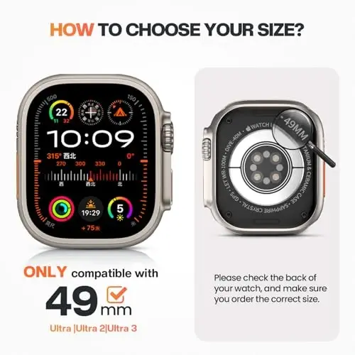 Goton 2 in 1 Apple Watch Ultra 3/2/1 uchun suv o‘tkazmaydigan g‘ilof 49 mm ekran himoyachisi, 360 himoya oynali qattiq kompyuter bamperi + iWatch Ultra aksessuarlari uchun orqa ramka 49 mm, tiniq - 5